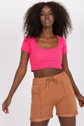 Shorts Fancy crop top deux pièces coton elasthanne polyester rose camel