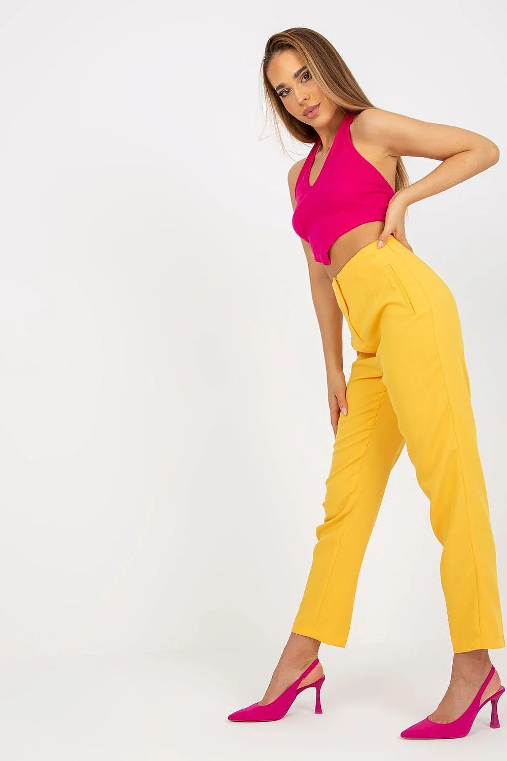 pantalon femme xsapienza taille haute droit élégant finitions soignées polyester viscose extensible confortable durable fermeture invisible poches simili cuir