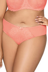 Ensemble lingerie dentelle florale rose corail soutien-gorge armatures culotte assortie motifs floraux nœud décoratif élasthanne nylon élégant occasion