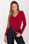 chemise femme slim côtelée manches longues col V bordeaux coton élasthanne extensible douce confortable ajustée longueur standard polyvalente bureau