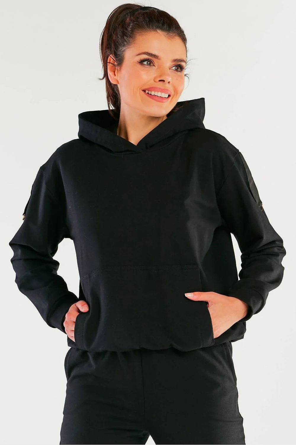 Ensemble de Sport Coton Décontracté Moderne Confortable Bleu Turquoise Capuche Poches Femmes Mode Pantalon