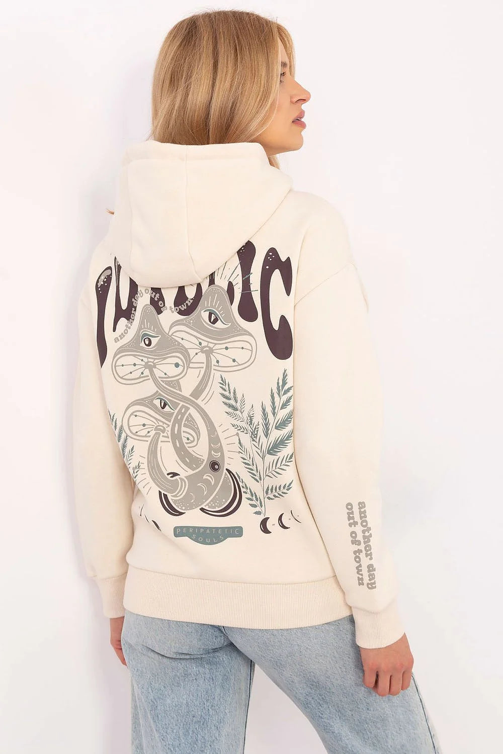 Sweatshirt Sublevel Women Casual Hooded Cotton-Polyester Graphic Design Beige Black Gray