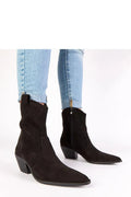bottines noires femme suède western talon carré bout pointu coutures tige haute fermeture éclair latérale confortable semelle antidérapante durable