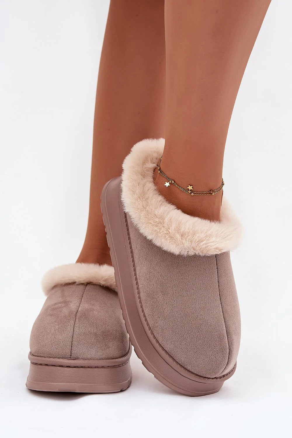 pantoufles femme suédine écologique douce douillet fourrure crème doublée chaude légères confortables antidérapantes plateforme épaisse mules cocooning slipon