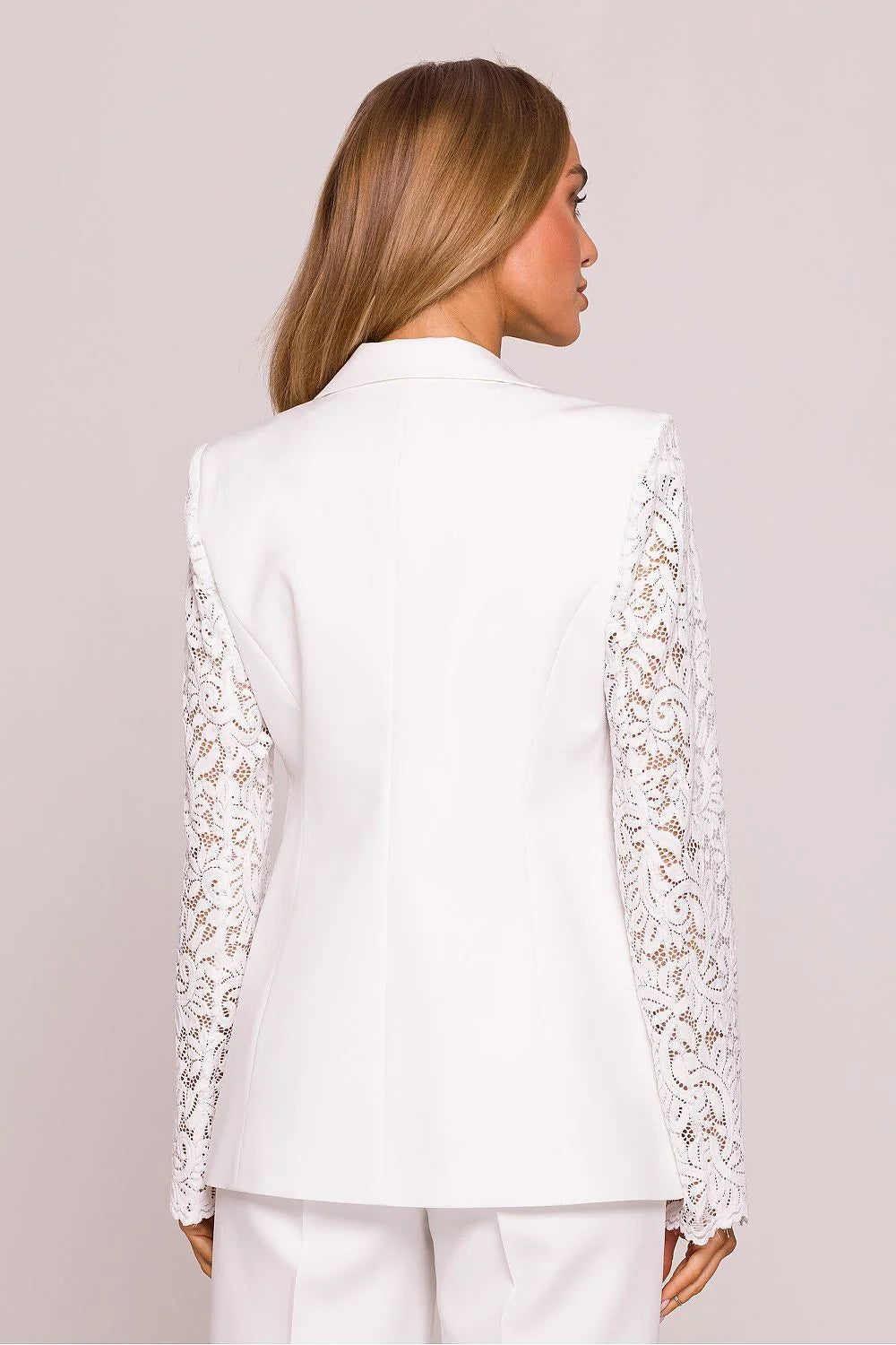 Veste Moe élégante pour femme en dentelle manches longues style formel col classique blanc pur