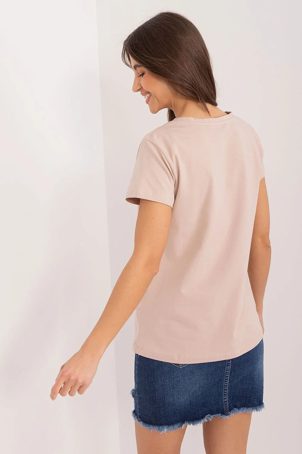 T-shirt femme mode moderne casual floral coloré beige manches courtes col rond