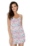 Robe d'été féminine légère motif floral vibrant rose corail blanc vert polyester sans manches décolleté V bretelles fines coupe ajustée au-dessus du genou femme
