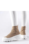 Bottines chaussettes femme design moderne couleur beige semelle blanche tige flexible elastique ankle boots