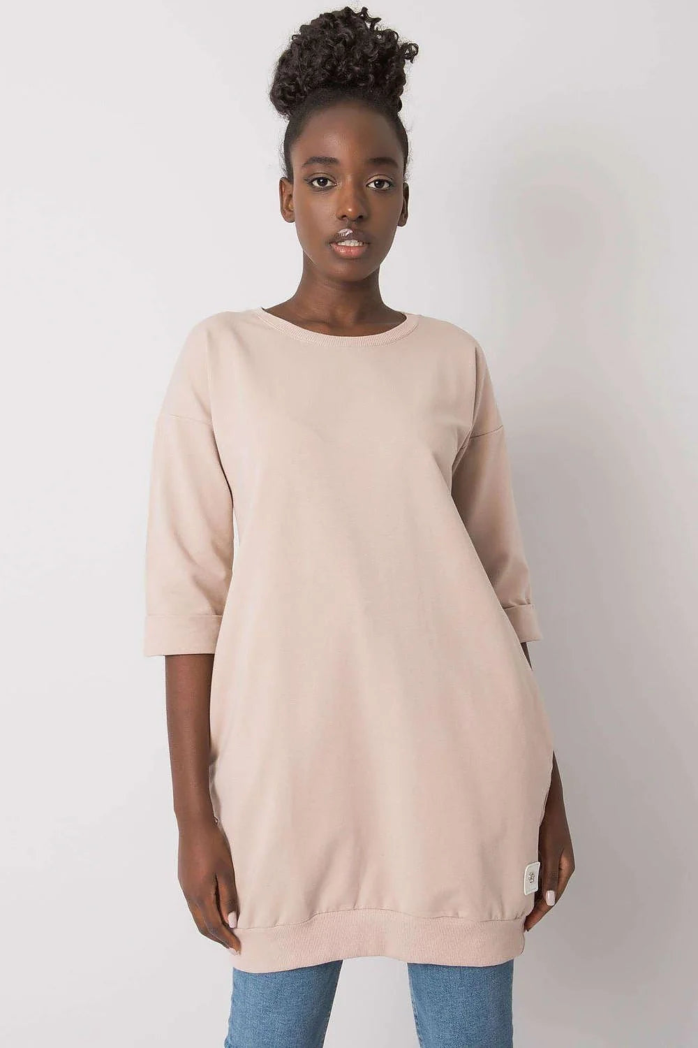 Robe ample coton vert vif moderne manches 3/4 confort élégant femme mode décontractée tendance