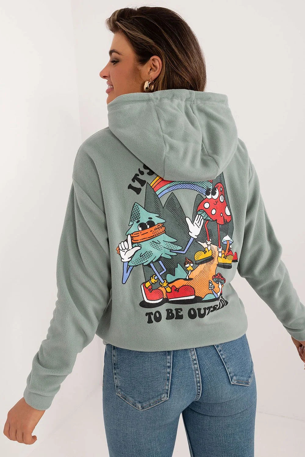 Sweatshirt Sublevel femme casual vert sauge design graphique manches longues capuche polyester fonctionnel moderne usage quotidien