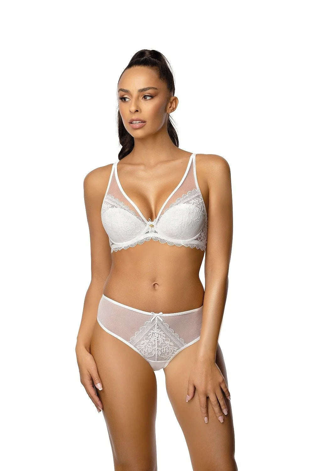 Soutien-gorge romantique à armatures dentelle floral tulle transparent blanc pur ajustables bretelles bijou doré lingerie élégante femmes
