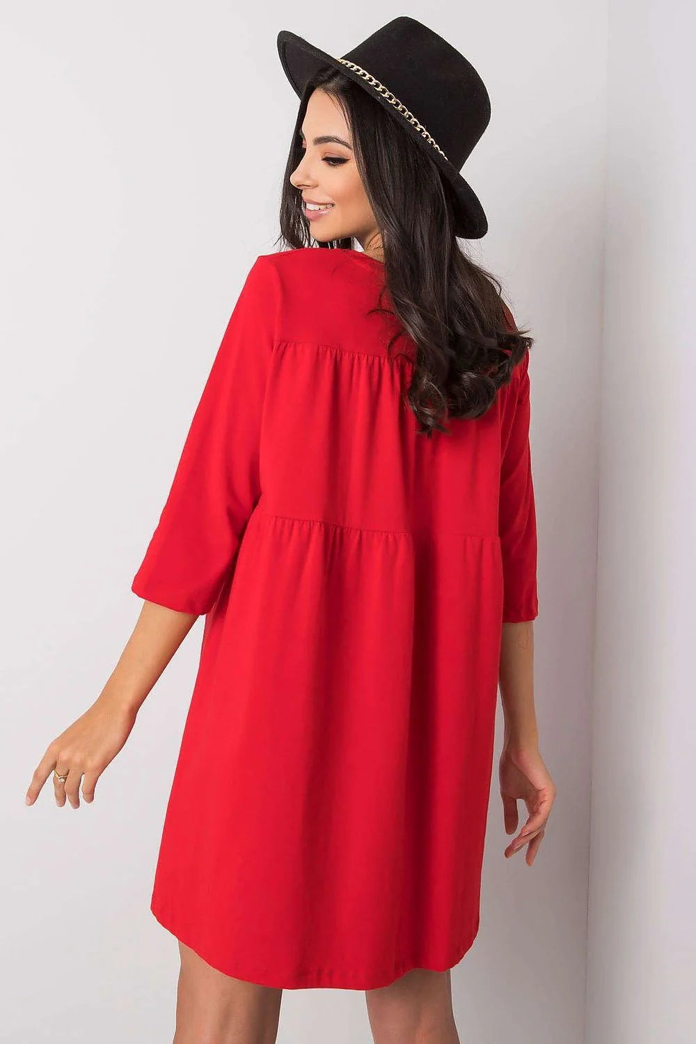Robe ample verte coton moderne manches 3/4 poches latérales style décontracté mode féminine élégante