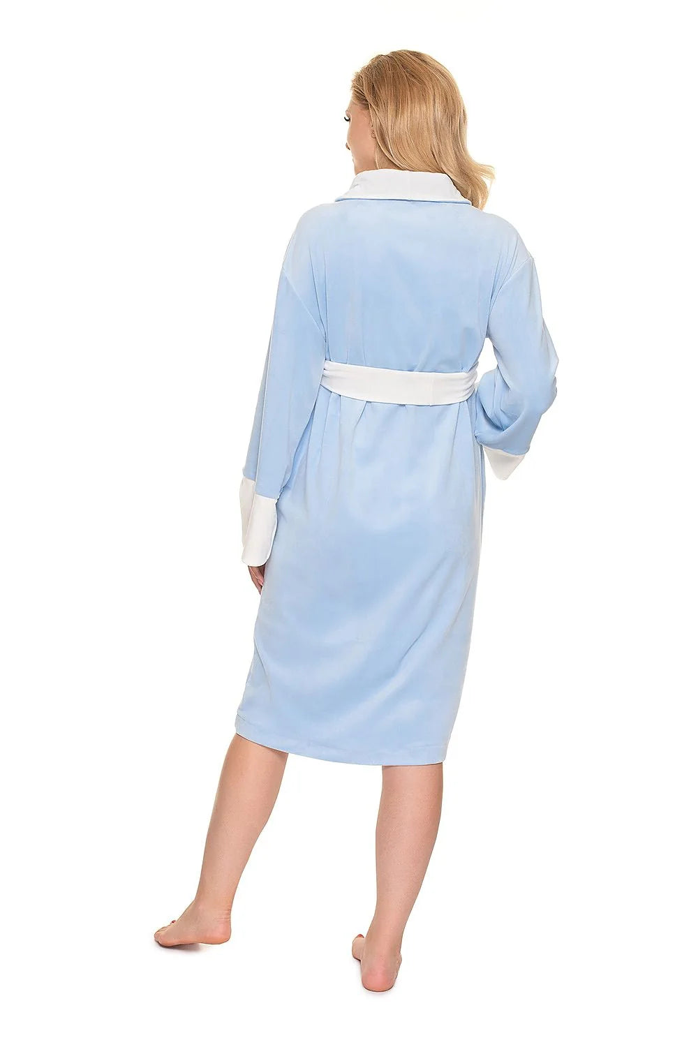 Peignoir maternité en velours doux, confortable, bleu clair, avec ceinture ajustable, pour futures mamans élégantes