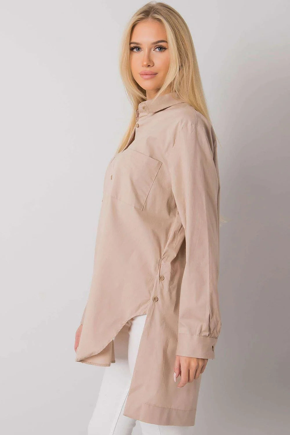 Chemise longue femme en coton élasthanne noire élégante décontractée manches longues col classique ample