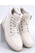 Bottes trappeur Inello pour femme en cuir artificiel couleur crème douce fourrure synthétique semelle épaisse 3 cm