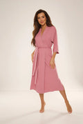 Peignoir de Lafense robe de chambre longue coupe cache-cœur manches 3/4 ceinture nouable viscose 94% élasthanne 6% pour femme