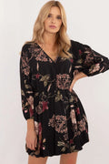 Robe de jour élégante longue manches longues dos nu dentelle noire taille ajustable femme