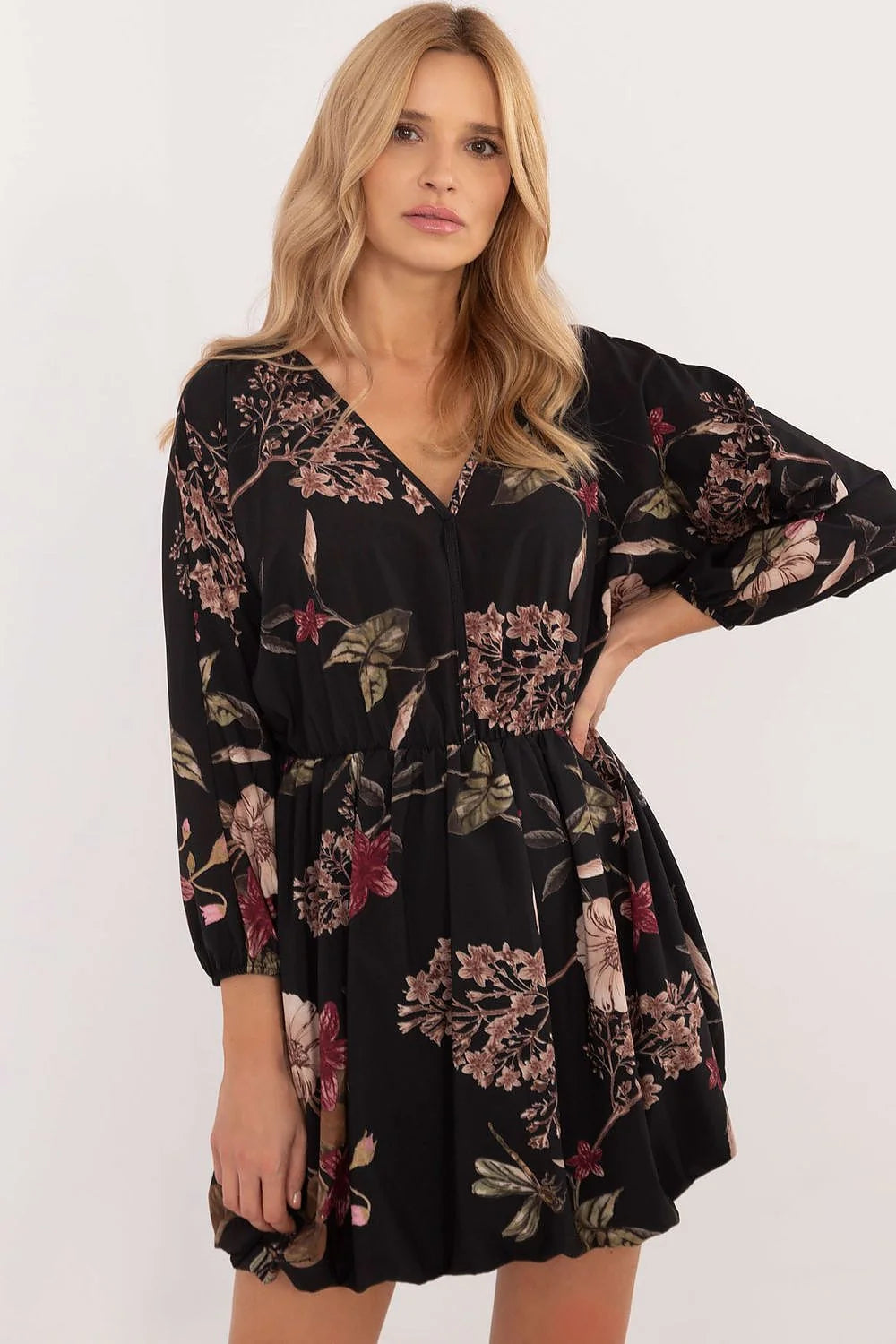 Robe de jour élégante longue manches longues dos nu dentelle noire taille ajustable femme