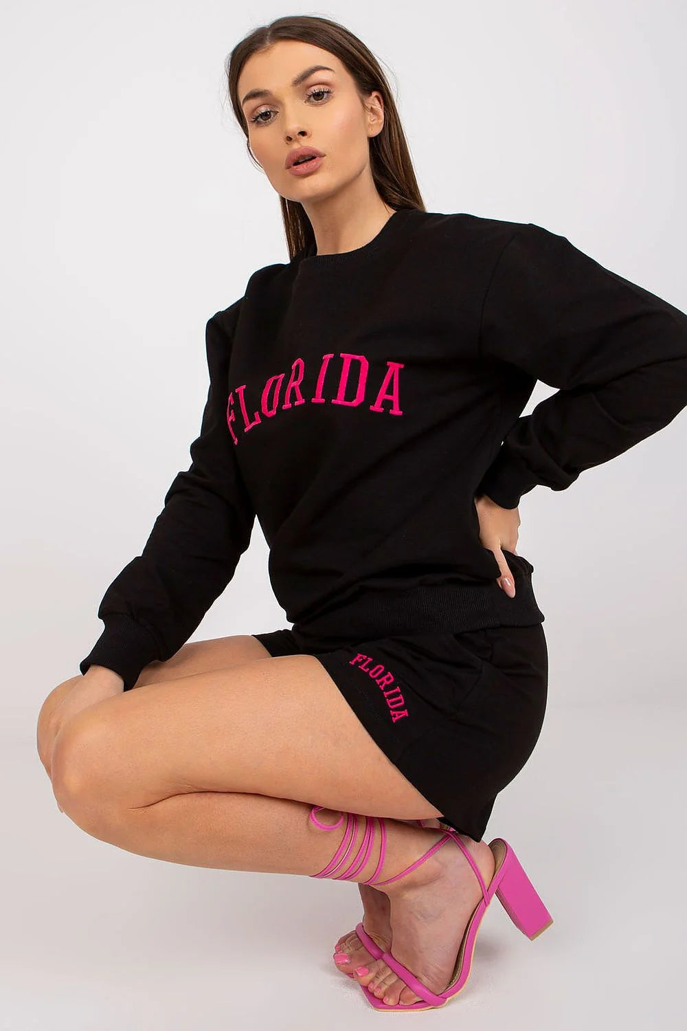 Ensemble femme sweatshirt short casual Florida coton élasthanne lycra élastique poches manches longues été
