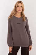 sweatshirt femme taupe oversize coupe ample modal élasthanne doux respirant extensible manches longues encolure ronde poignets élastiqués logo brodé