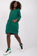 robe sweat oversize pull coton élasthanne molleton doux vert émeraude coupe droite courte manches troisquarts poches zippées