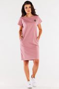 Robe de jour Infinite You été confortable mini manches courtes coton élasthanne Pologne couleur rose pâle poches latérales écusson