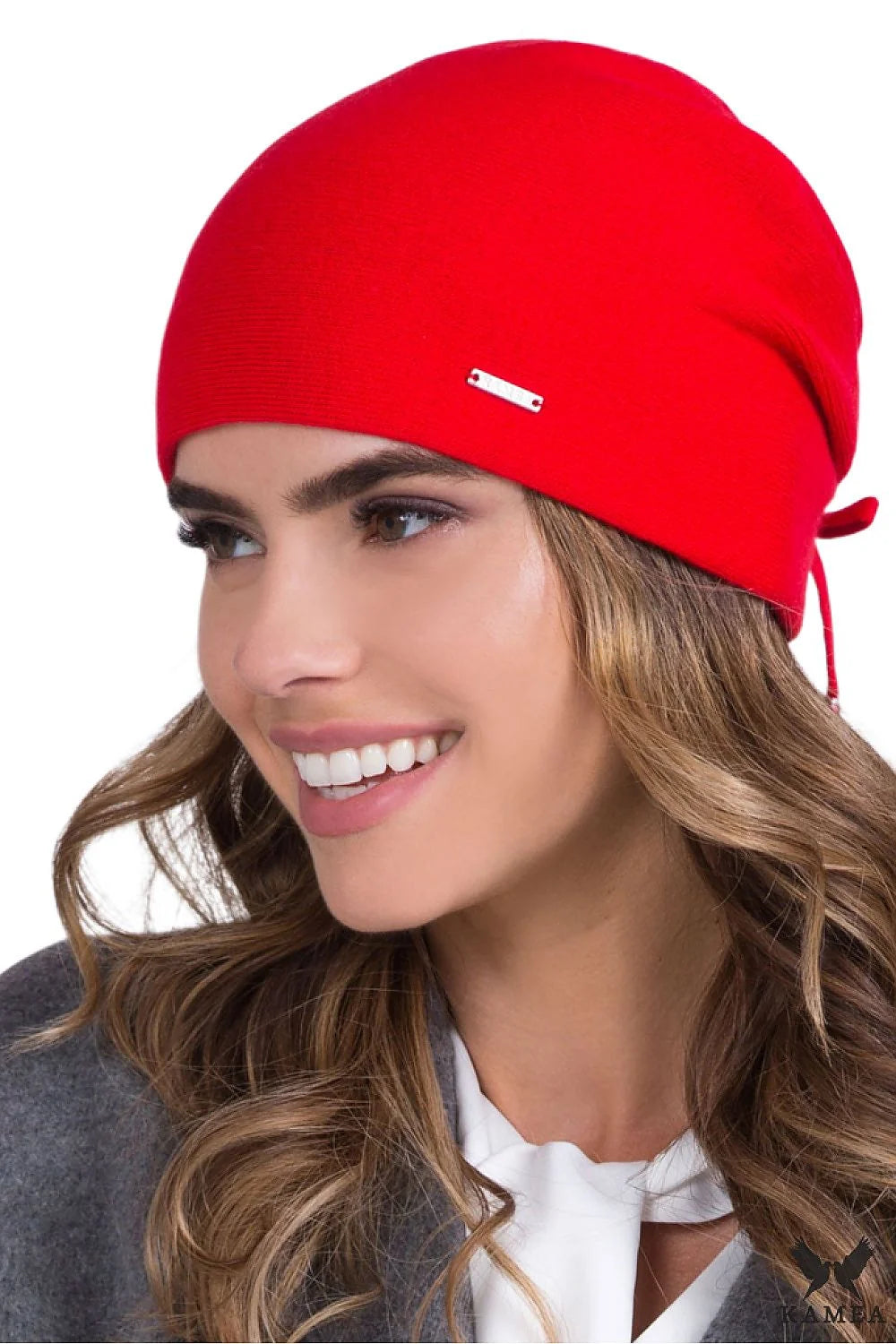 bonnet femme GLORIA moderne élégant corail tricot laine chaud doublure extensible ajusté coupe arrondie logo argenté