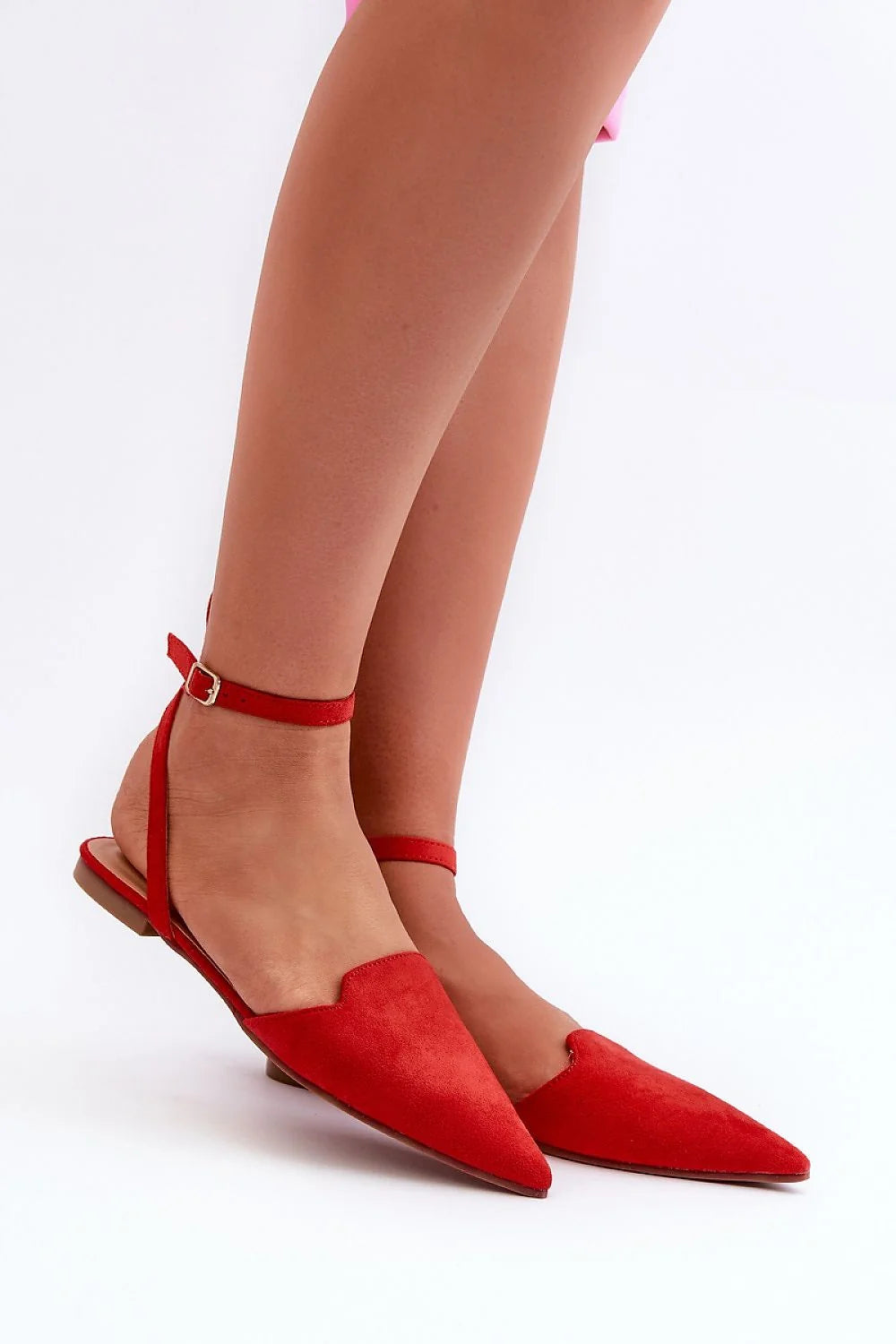 Ballerines Step in style pour femme éco-suède couleur rouge bout pointu bride à boucle talon plat taille 36-41
