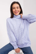 Pull femme col roulé motif torsade couleur lavande pastel matériau doux manches longues oversize