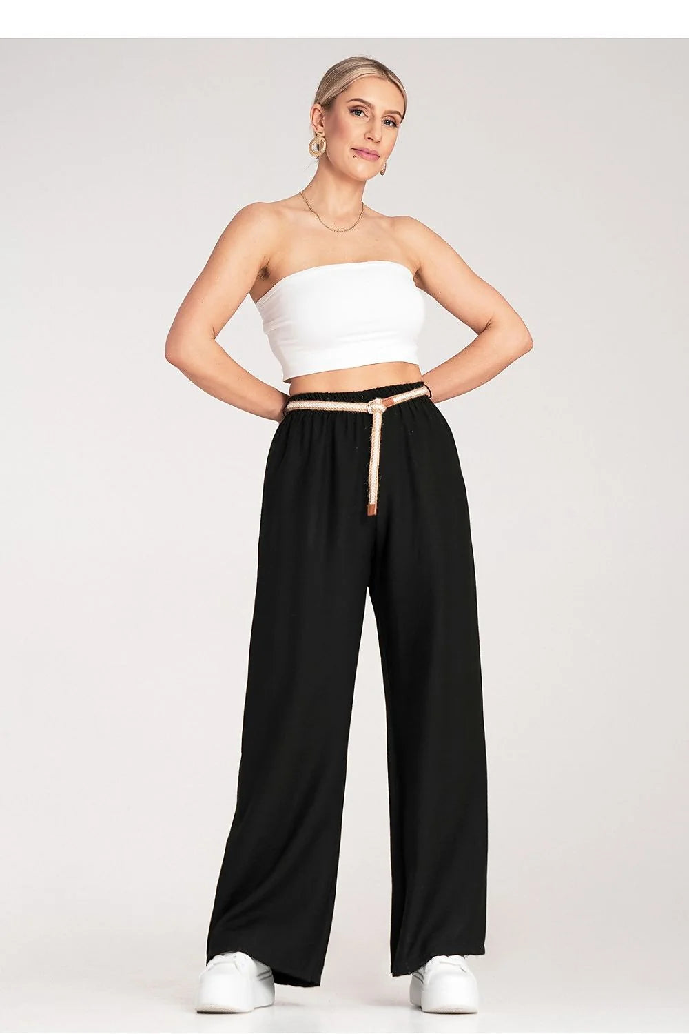 pantalon femme boho palazzo fluide viscose respirant taille élastique ceinture tressée corde beige nouée jambe extra large coupe ample élégante