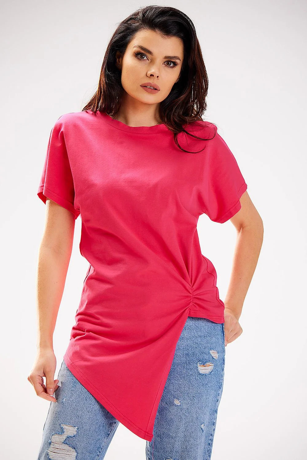 Chemisier asymétrique Infinite You en coton doux, manches courtes, look moderne et sophistiqué pour femmes