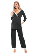 Pyjama Pee Ka Boo maternité allaitement deux pièces confortable dentelle noire tissu doux élasthanne viscose