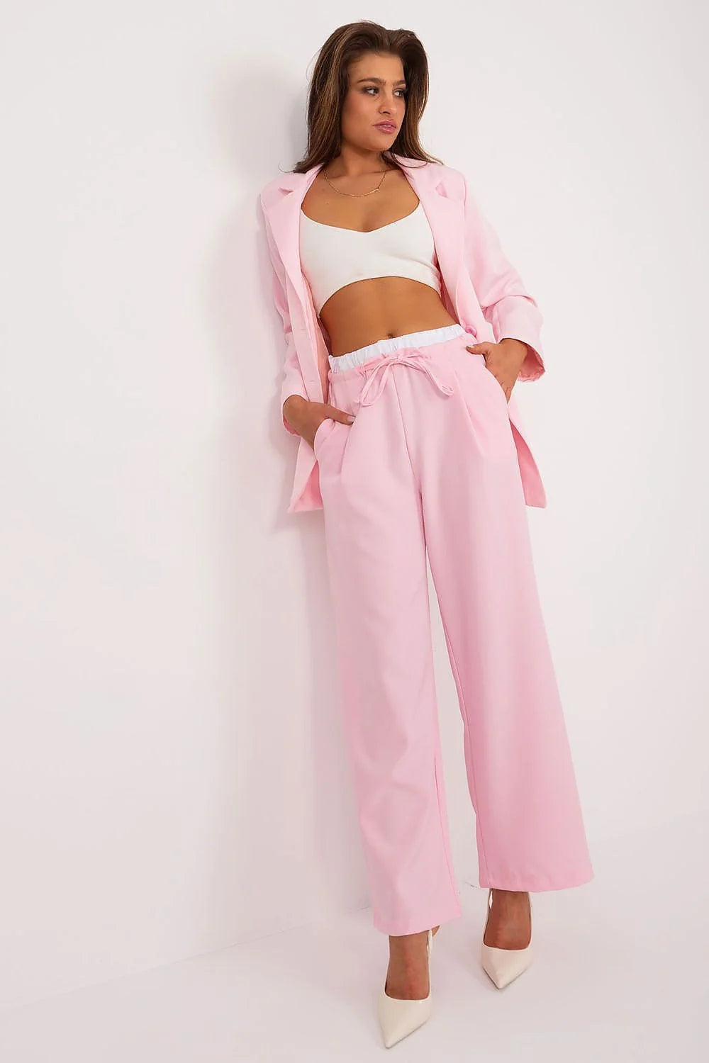 Ensemble femme blazer pantalon large rose pastel blazer manches longues taille haute pantalon large blazer sans boutons blazer blazer blazer