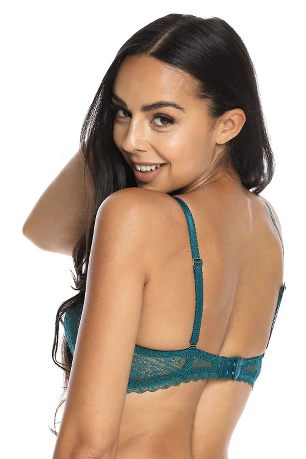 Soutien-gorge féminin élégant dentelle verte canard balconnette rembourré bretelles ajustables armatures latérales verticales