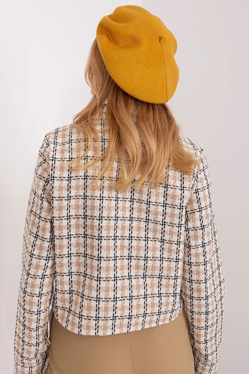 Béret en laine acrylique coton cachemire jaune moutarde avec antenne élégant Parisien style mode femme