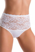 culotte taille haute dentelle florale blanche microfibre opaque empiècement résille transparent bordure festonnée maintien élastique confort élégant sophistiqué