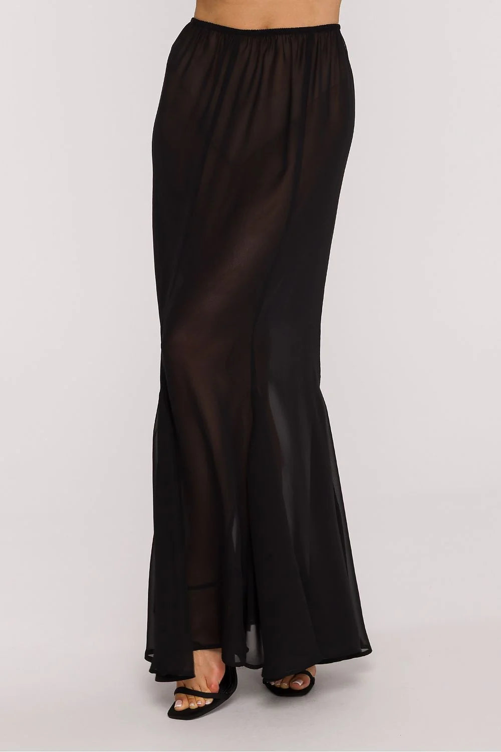 robe soirée bustier noire jacquard superposée mousseline longue transparente col coeur sans bretelles taille cintrée élastique dos élégante