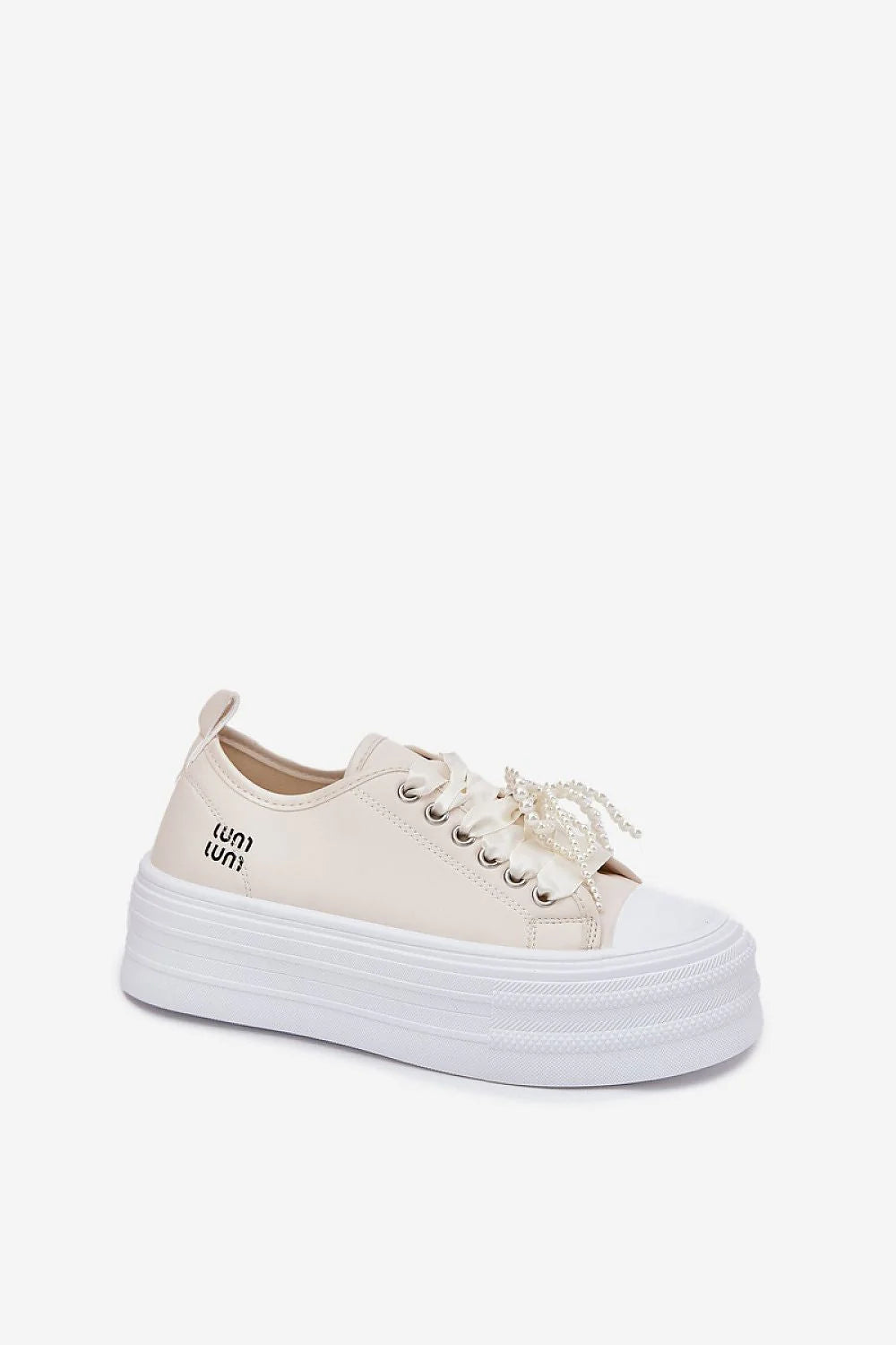 Baskets féminines en cuir artificiel plateforme massive laces perlées style moderne confortable pour tenues décontractées femmes