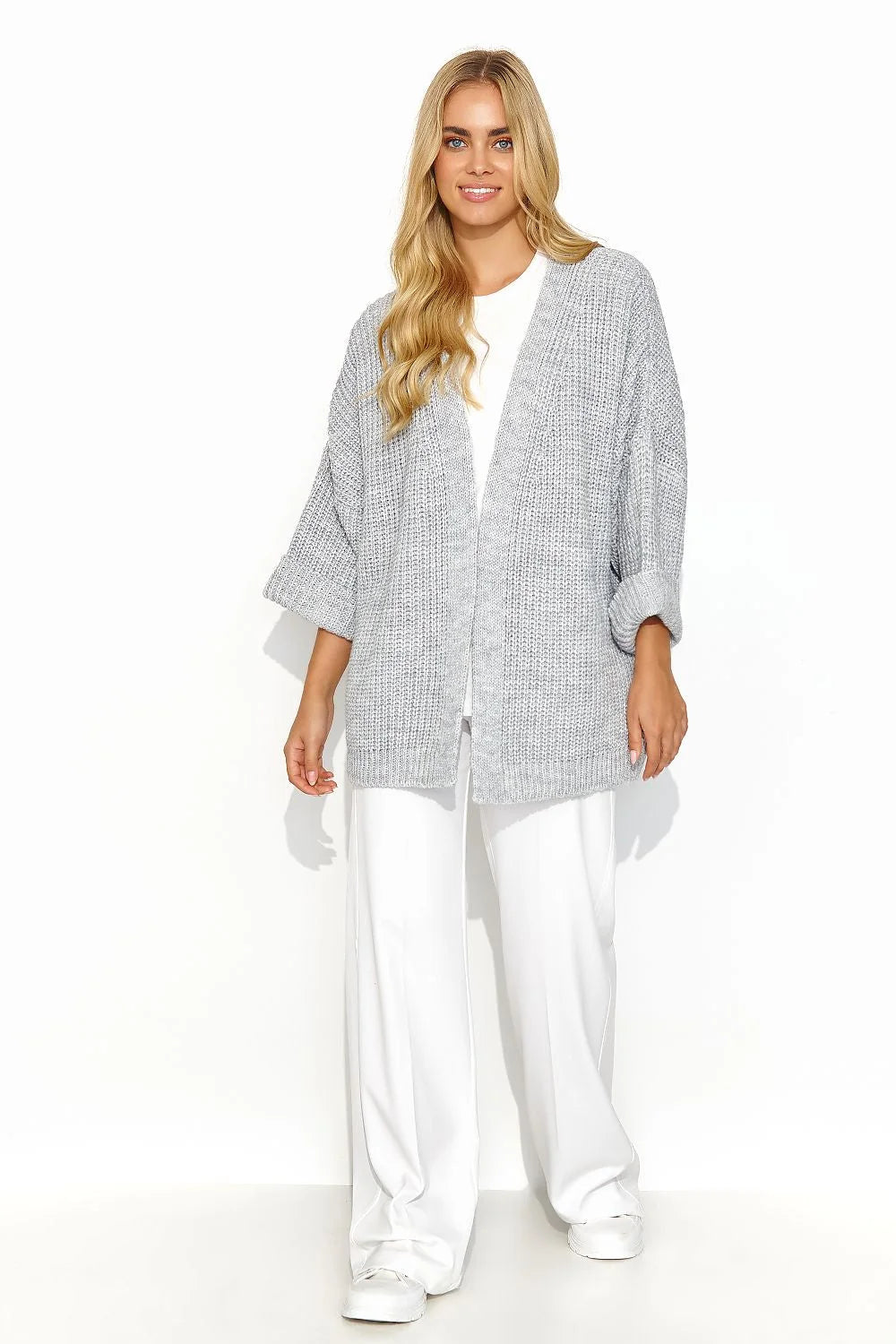 Cardigan Makadamia pour Femme en Maille Acrylique et Polyamide, Style Décontracté Moderne, Coupe Amples Manches Longues sans Boutons