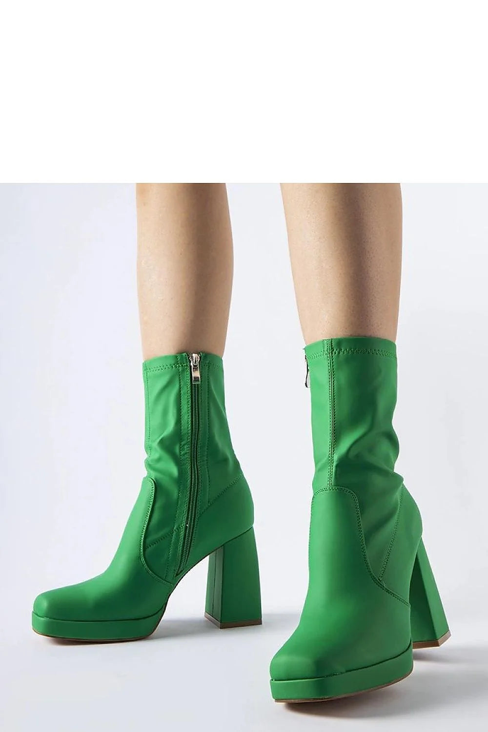 Bottes vertes à talon carré haut en simili cuir écolo pour femmes, style audacieux, confortable, élégant