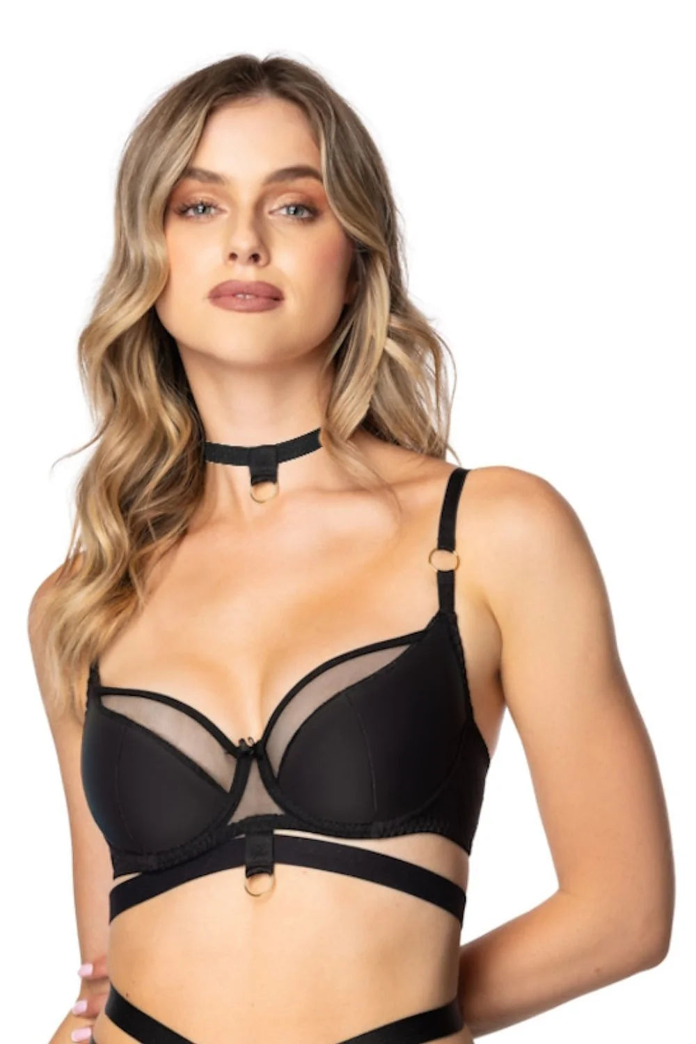 Etna soutien gorge semi rembourré noir armatures bonnets moulés mesh transparents bretelles réglables anneaux dorés culotte taille haute