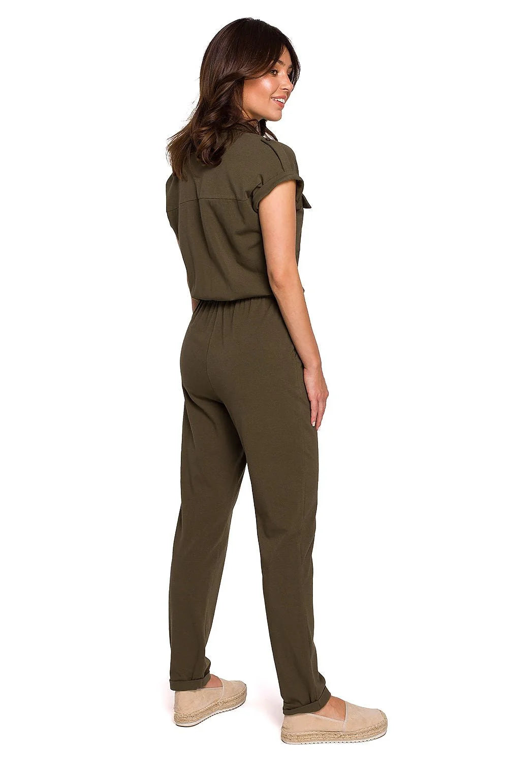 Combinaison pantalon kaki style safari décontracté, confortable et élégante pour femmes modernes en coton
