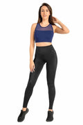 Tenue sportive féminine longue leggings noir débardeur maille respirante polyester élasthanne femme fitness gym jogging