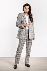 veste femme carreaux oversize coupe ample élégante costume col revers bouton style formel poches rabat moderne confortable