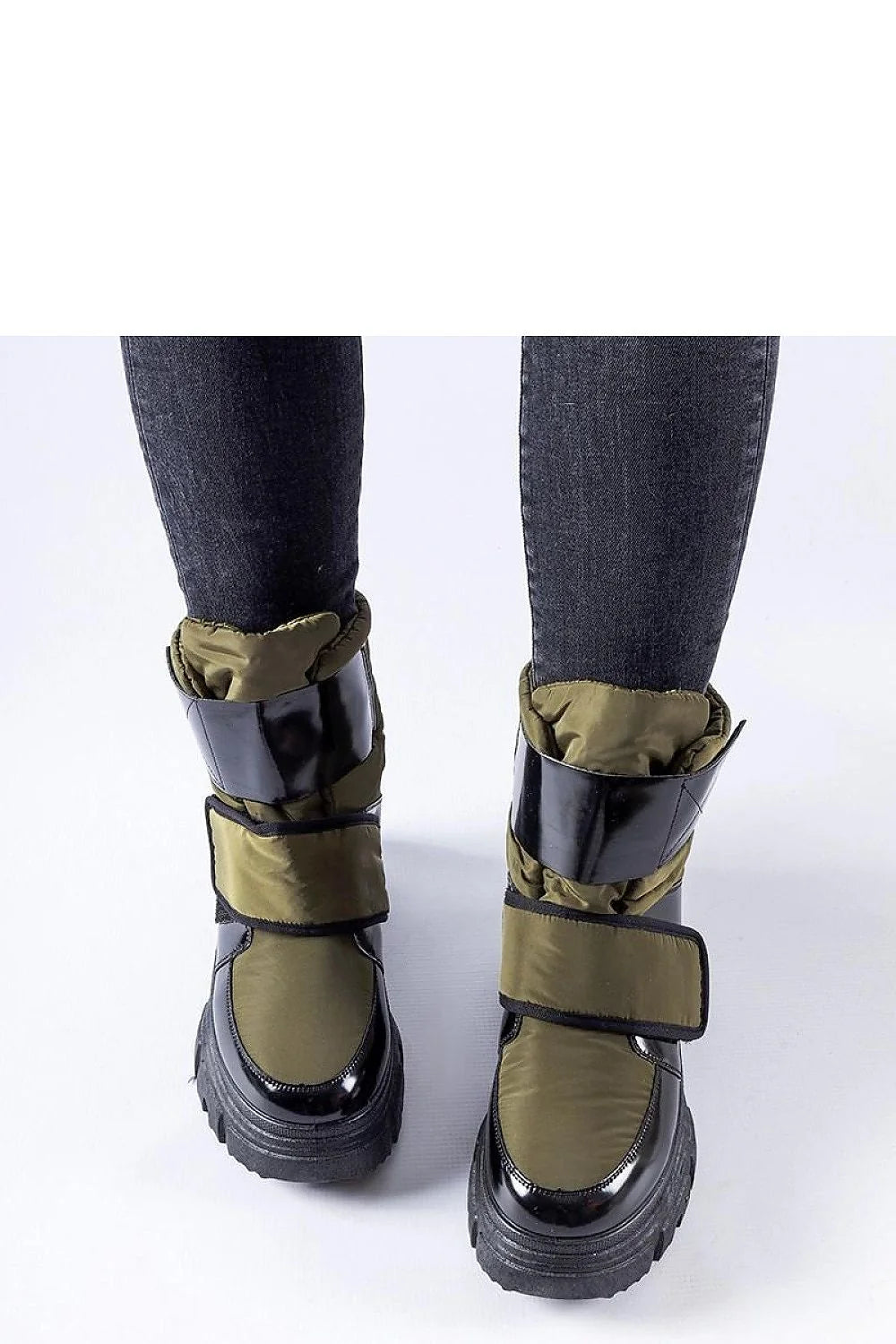 bottes neige Hutchinson vertes matelassées doublées montantes velcro similicuir vernies semelle plateforme crantée antidérapante isolantes chaudes urbaines