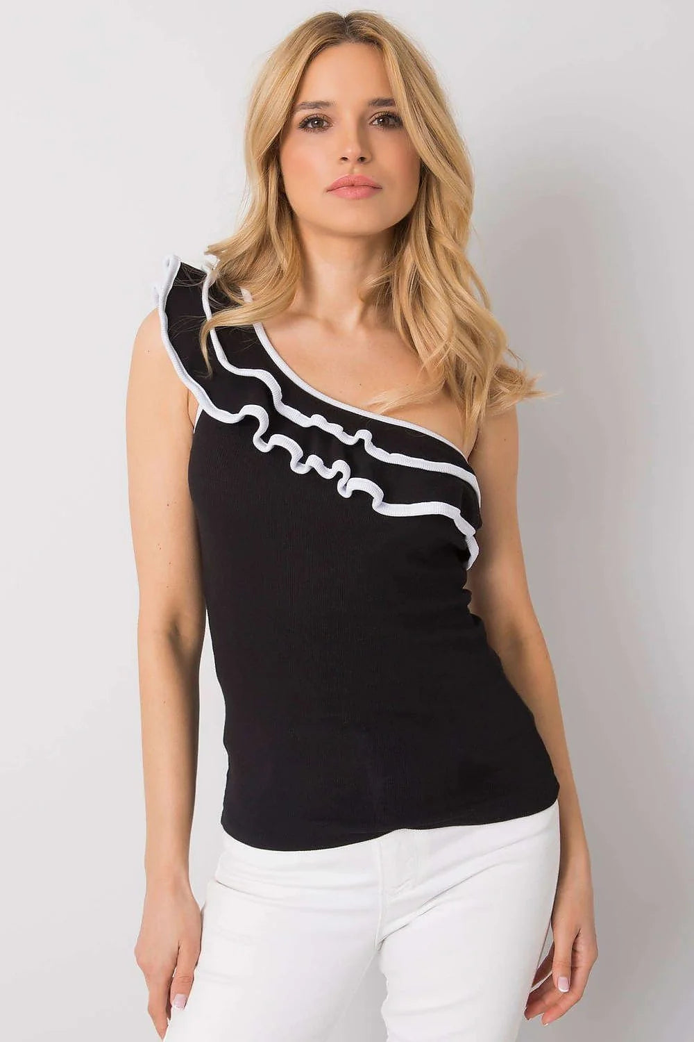 Top asymétrique à encolure volantée chic et décontracté pour femme en coton 95% elasthanne 5% taille ajustable S M L