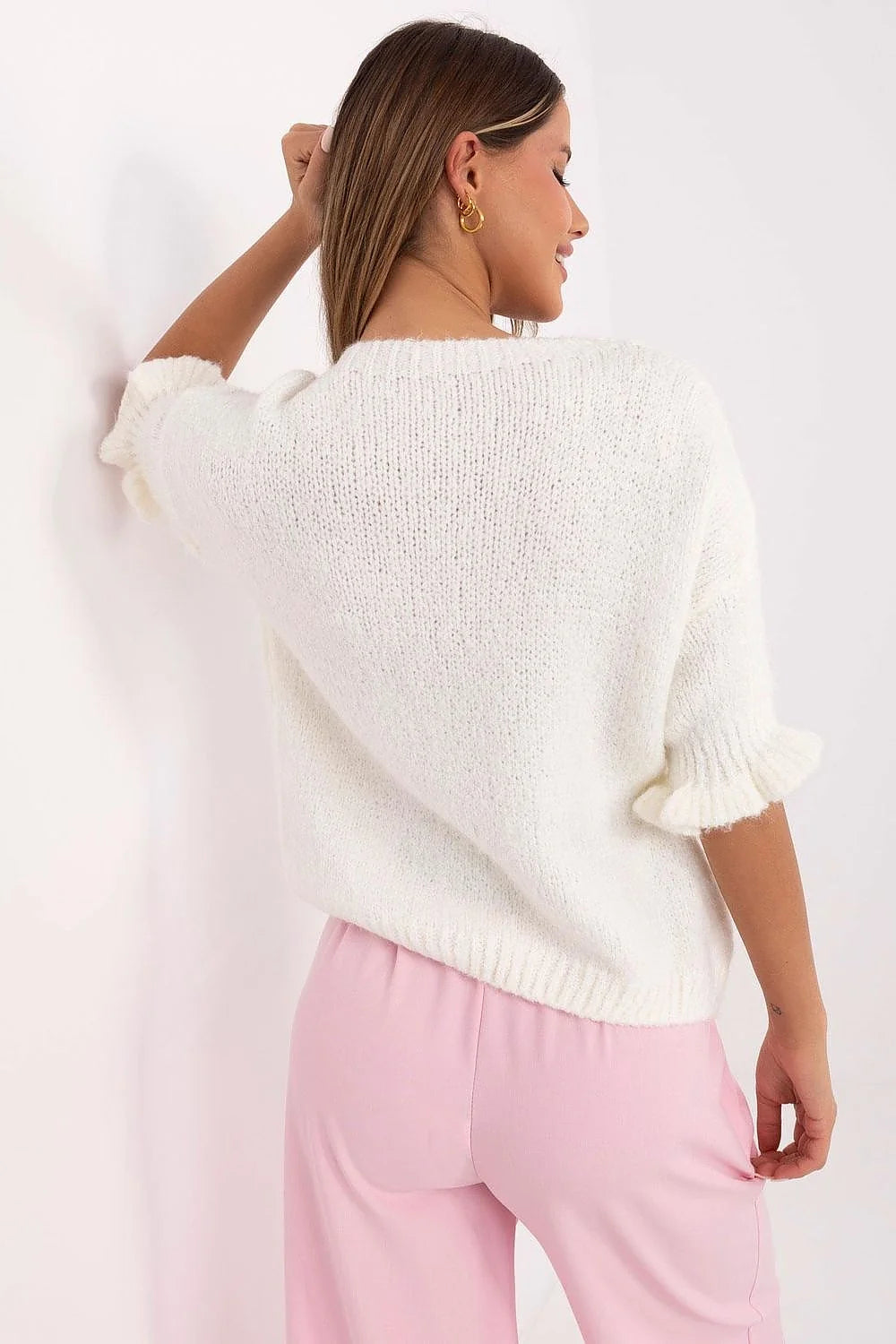 Pull à manches mi-longues décontracté et chic en maille douce pour femme, style casual élégant, couleur uni
