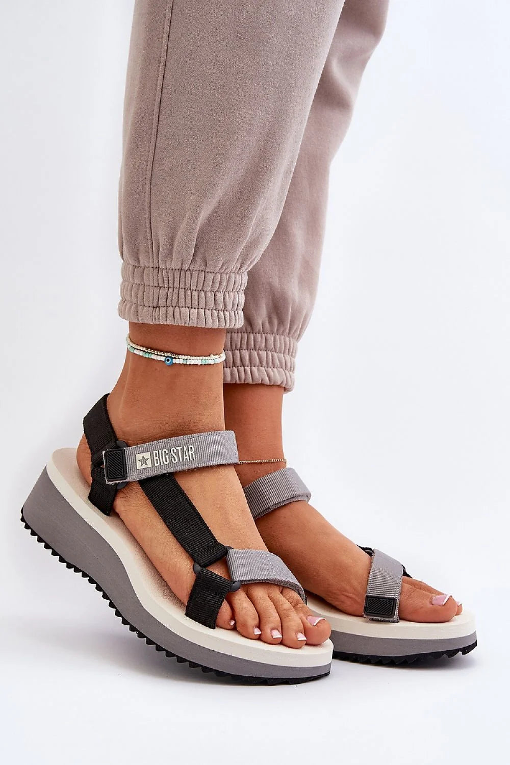 Sandales femmes modernes sportives style Step in style Big Star plateforme 5cm talon 4.5cm sangles ajustables polyester caoutchouc