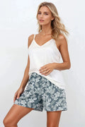 Pyjama féminin en coton léger débardeur à bretelles fines short floral motif fleurs motifs floraux bleu gris blanc