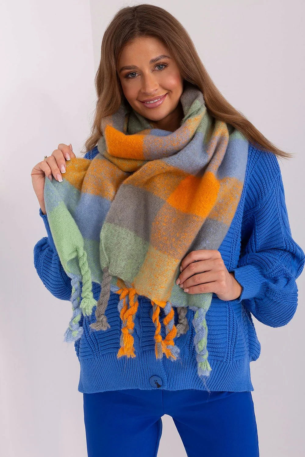 Écharpe pour femme carreaux colorés matériels doux polyvalente style moderne longueur ajustable accessoire hiver